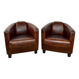 Havana Club Chairs in Patinated Leather, 2000s, Set of 2 For Sale