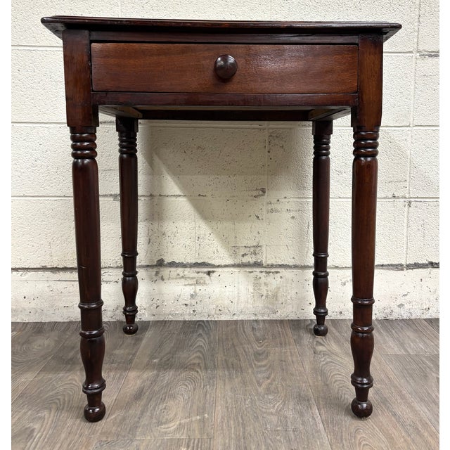 Traditional Antique Sheraton Style Oak Nightstand Lamp Table Work Table For Sale - Image 3 of 9