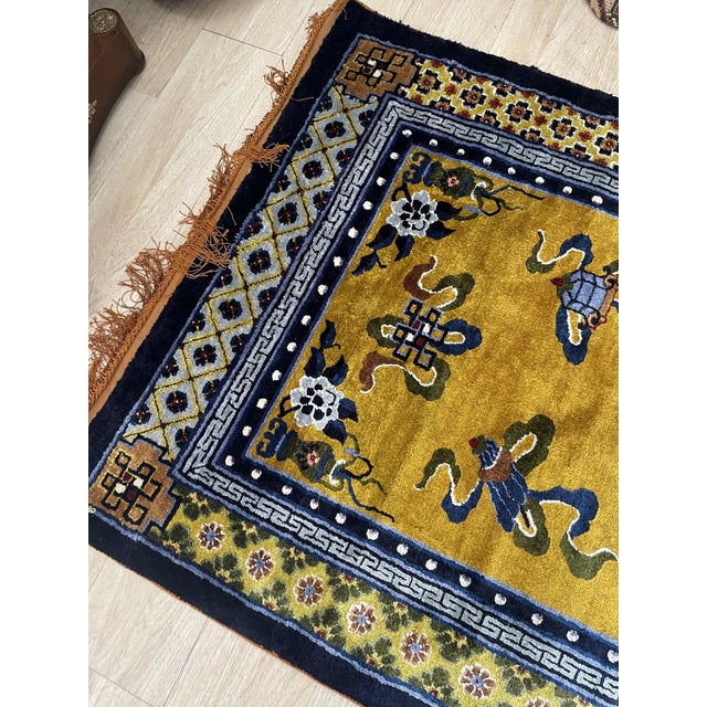 Exquisite Vintage 1950s Silk-on-Silk Chinese Art Deco Rug 4.1' X 7.3' (125cm X 222cm) For Sale - Image 11 of 13