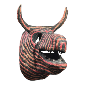 Vintage Polychrome Striped Papier-Mâché Horned Monster Sculpture