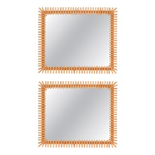 Italian Rectangular Mirrors in Rattan and Wicker from Vivai del Sud, Italy, 1970s, Set of 2 For Sale