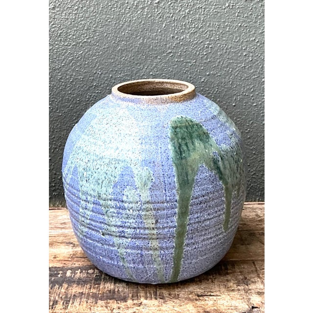 Lavender Vintage Drip Glaze Ceramic Vase For Sale - Image 8 of 14
