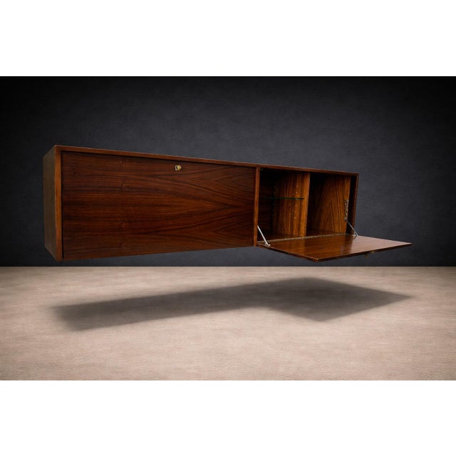 Brown Brazilian Modern Floating Bar / Sideboard in Hardwood by Carlo Hauner, 1950s For Sale - Image 8 of 13