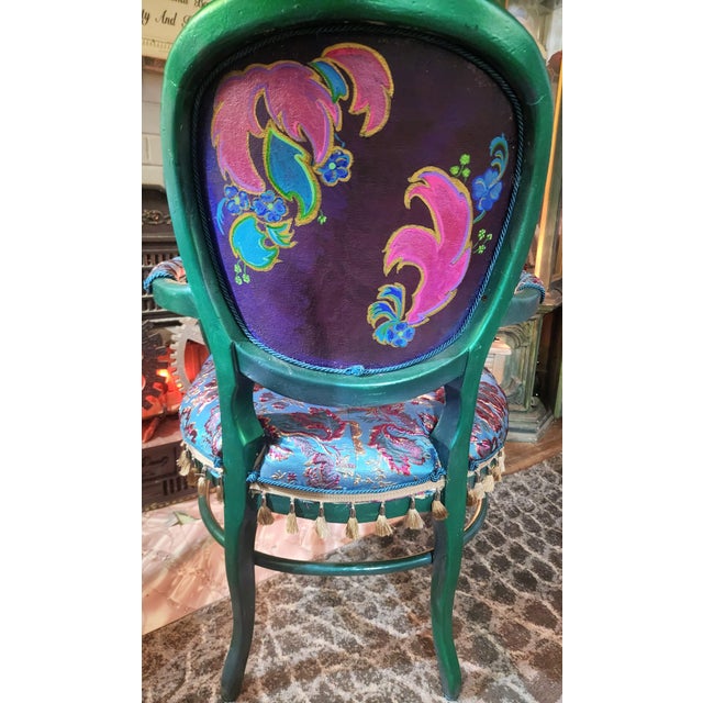 Jewel Toned Custom Upcycled Vintage Accent Chair – Hand-Painted Statement Piece For Sale - Image 4 of 6