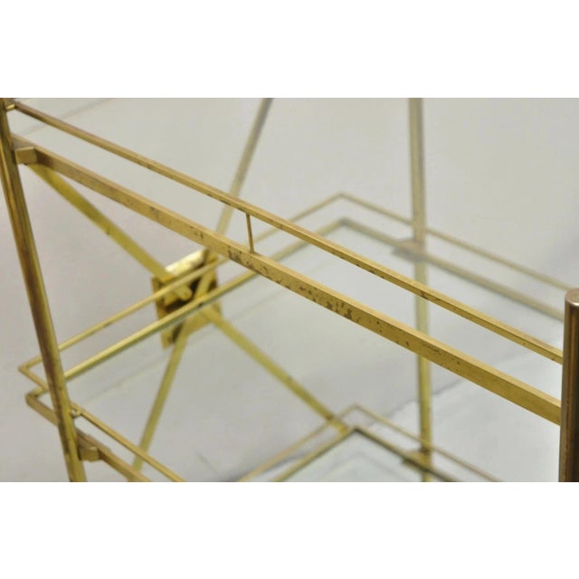 Mid Century Italian Modern 3 Tier Brass & Glass X-Frame Rolling Bar Cart Table For Sale - Image 11 of 12