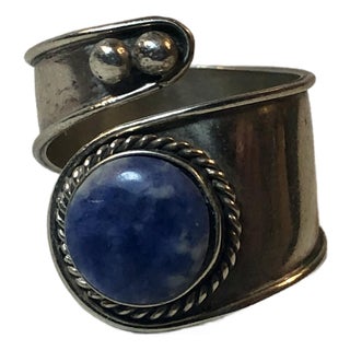 Vintage Sodalite and Silver Bypass Ring (Size 8) For Sale