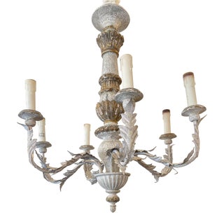 French Country 6 Light Giltwood Chandelier For Sale