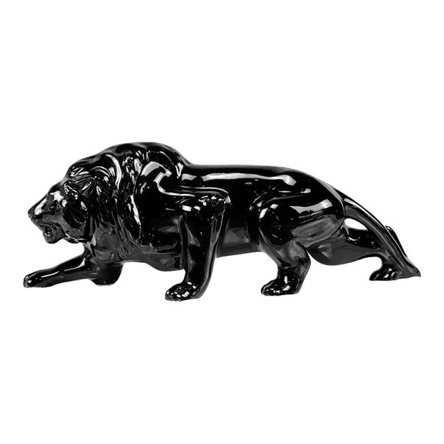 Mid-Century Modern Porcelain Black Lion Table Sculpture For Sale