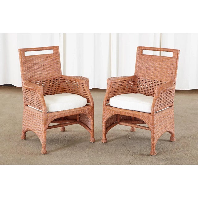 Set of Six McGuire Coral Wicker Rattan Dining Chairs For Sale In Sacramento - Image 6 of 13