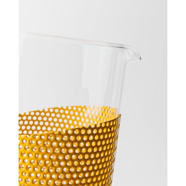 Vintage Glass Pitcher with Yellow Metal Handle and Glass Pestle by De Agostini, Italy, 1980s For Sale - Image 4 of 13