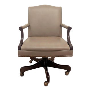 Late 20th Century Cabot Wrenn Norfolk Swivel Leather & Mahogany Chair For Sale