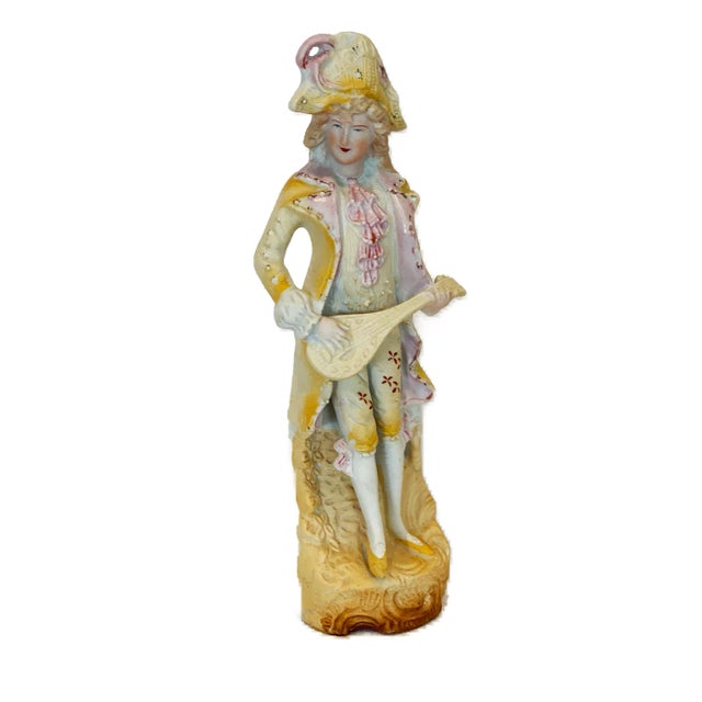 Ceramic Fern Japan Hand-Painted Bisque Victorian Gentleman With Mandolin For Sale - Image 7 of 7