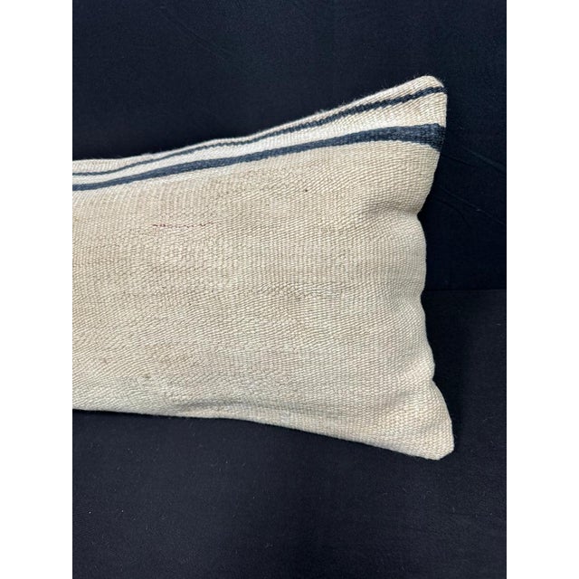 Turkish Hemp Pillow Cushion Natural Beige Blue Cushion Cover 14"x40" For Sale - Image 4 of 4