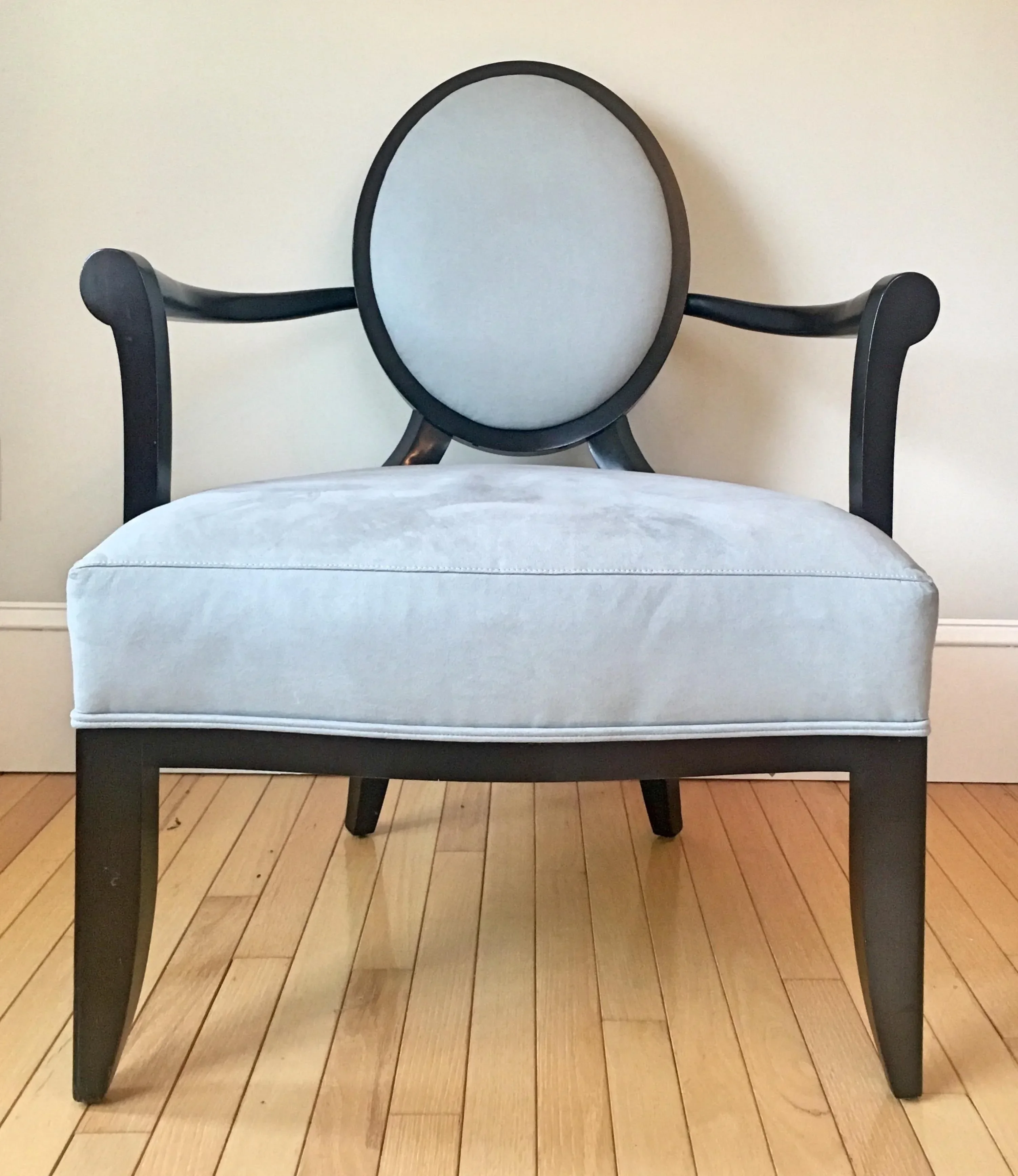 Barbara Barry for Baker X-Frame Oval Back Suede Armchair | Chairish