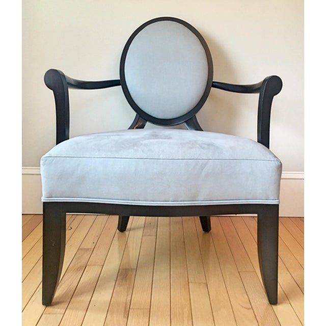 Barbara Barry for Baker X-Frame Oval Back Suede Armchair For Sale - Image 10 of 10