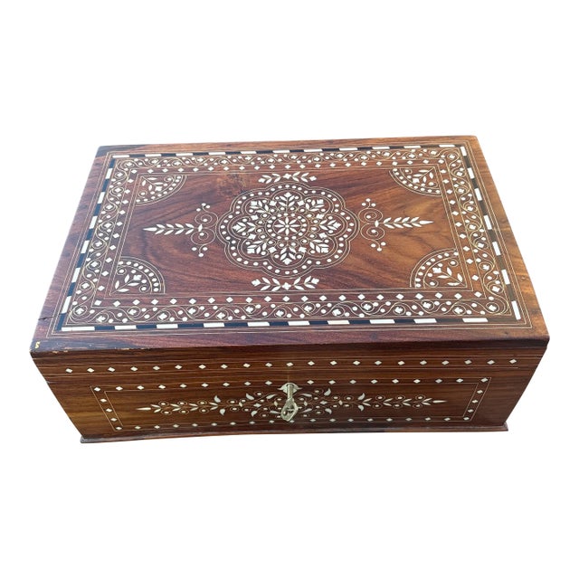 Moroccan Bone Inlay Jewelry Case With Shelf For Sale