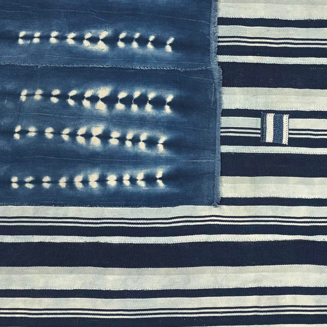 Shibori Indigo Flag Made From Vintage Cotton Mudcloth For Sale - Image 4 of 4