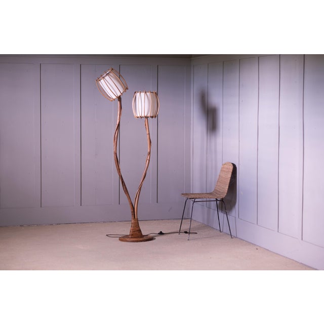 Rattan Floor Lamp Calyx - Handcrafted Natural Pencil Reed Tall Standing Lamp For Sale - Image 13 of 14