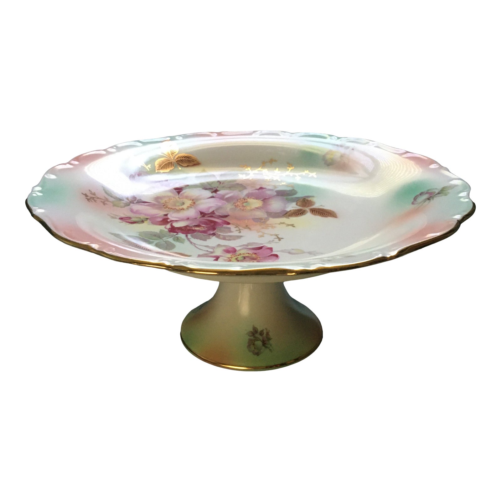 1950s Schumann Arzberg Wild Rose Pastel Cake Stand Chairish