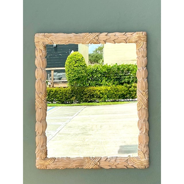 Mid 20th Century Vintage Carved Wood Leaf Frame Mirror For Sale - Image 5 of 12