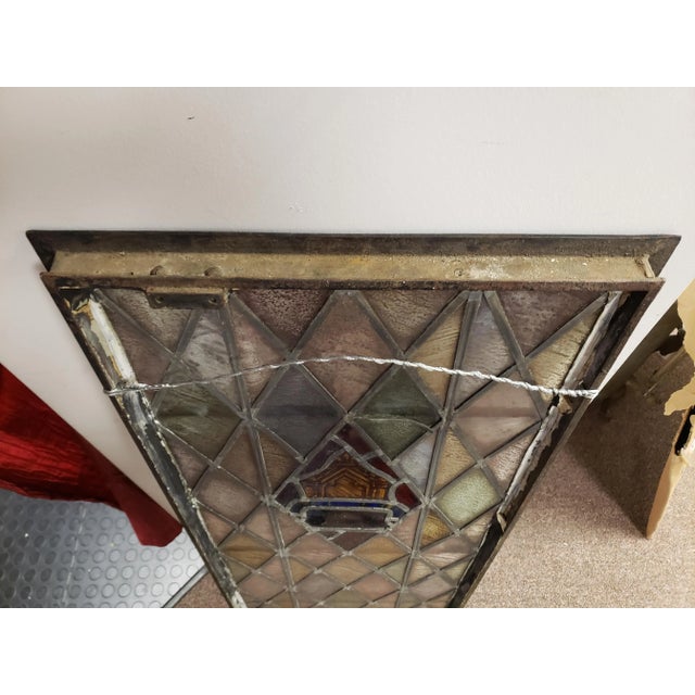 Antique Stained Glass Window in Heavy Metal Frame For Sale - Image 4 of 13
