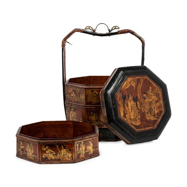 Chinese Vintage Chinese Hand Painted 3 Tier Wedding Basket/Lunch Box For Sale - Image 3 of 4