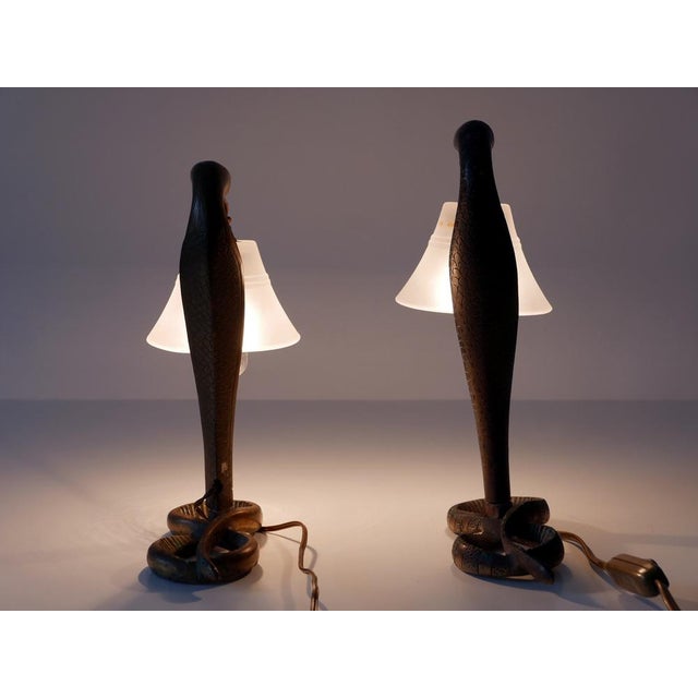Art Nouveau Bronze Cobra Table Lamps, 1890s, Set of 2 For Sale - Image 17 of 18