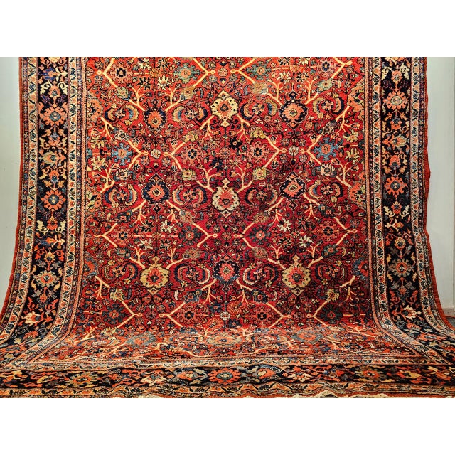 Antique Persian Mahal Sultanabad Rug, Hand-Knotted Wool, Geometric Pattern, 9x13, Red & Navy For Sale - Image 16 of 18