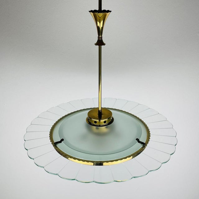 Aqua Vintage Disk Chandelier attributed to Pietro Chiesa for Fontana Arte, Italy, 1940s For Sale - Image 8 of 18