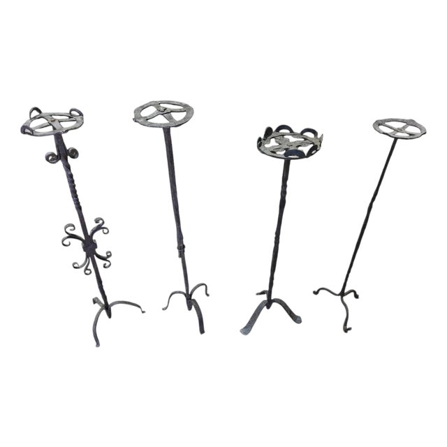 Spanish Gothic Wrought Iron Candlesticks, Late 15th Century, Set of 4 For Sale