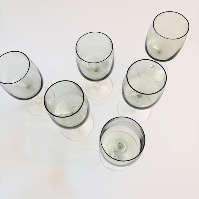 Glass Mid Century "Cora" Smoke Glass Wine Glasses by Peill & Putzler, Germany - 5 Ounces - Set of 6 For Sale - Image 7 of 7