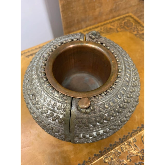 Antique Omani Bedouin Bronze Round Bowl, Ashtray or Catchall. Bronze Ankle Cuff Altered with Copper Cup Lining & Pin.