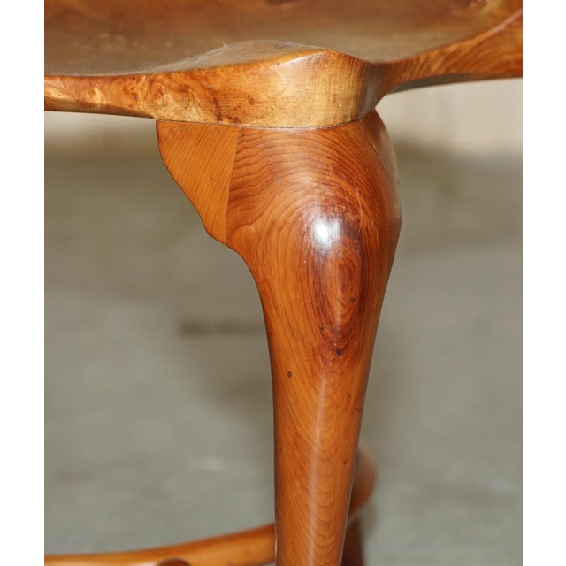 Brown Burr Yew Wood Tripod Stool with Timber Grain For Sale - Image 8 of 18