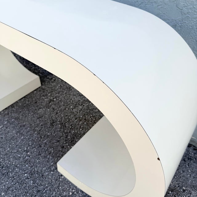 Postmodern Postmodern Cream Gloss Laminate Scroll Console Table For Sale - Image 3 of 8
