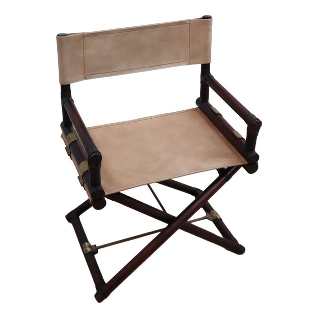 Bamboo Leather Director's Chair from McGuire, 1950s For Sale