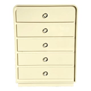 1980s Postmodern Cream Lacquer Laminaye Waterfall Highboy Dresser For Sale