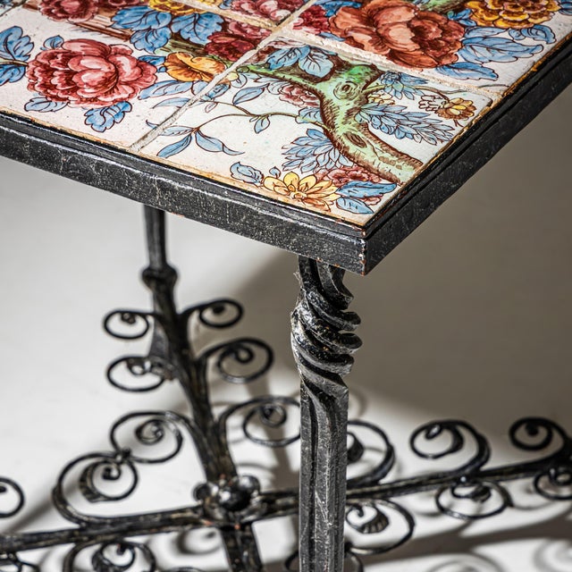 Wrought Iron Side Table with Painted Tiles, 1960s For Sale - Image 4 of 7