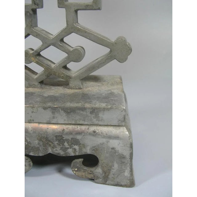 Chinoiserie Tall Antique Chinese "Double-Happiness" Pewter Candlesticks - A Pair For Sale - Image 3 of 11