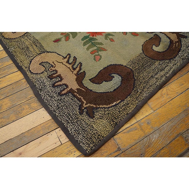1890s Tan Ecru Floral Folk Art Antique American Hooked Rug 3'0" X 4'0" Handknotted Wool Carpet For Sale In New York - Image 6 of 6
