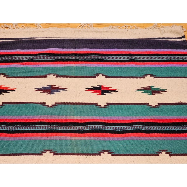 Textile Vintage American Southwestern Kilim, Handwoven Wool, Stripe Pattern, Ivory & Green, 4’ X 8’ For Sale - Image 7 of 12