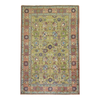 Vintage Zabihi Collection Pea Green Persian Tabriz Carpet - 5'8" x 7'11" For Sale