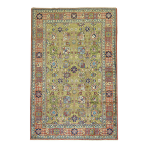 Vintage Zabihi Collection Pea Green Persian Tabriz Carpet