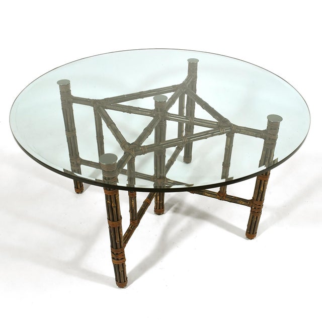 The bamboo tables are one of John McGuire's signature designs for McGuire of San Fransisco, the company he started with...