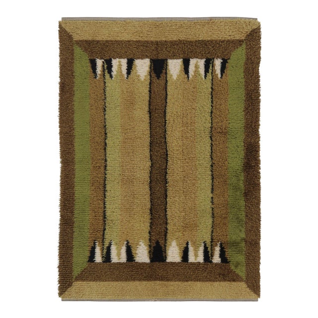 Vintage Swedish Rya Rug, Forest Tones With Vertical Geometry - Rug & Kilim For Sale