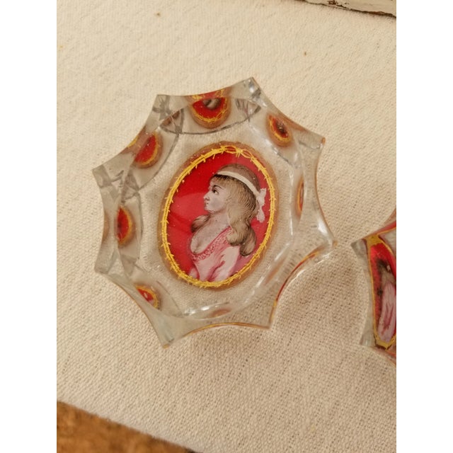 Red 18th Century Cut Glass Reverse Painted Portrait Master Salt Cellars For Sale - Image 8 of 11