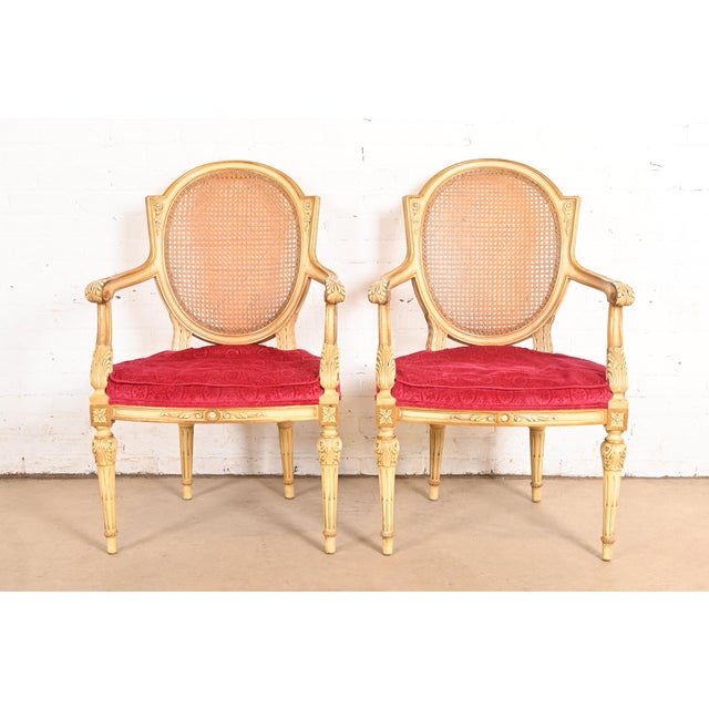 Karges French Regency Louis XVI Cream Lacquered Carved Walnut and Cane Back Armchairs, Pair For Sale - Image 14 of 14