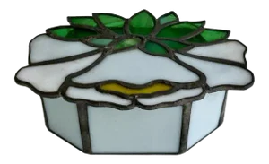 Vintage Stained Glass & Clear Glass Lidded Floral Box