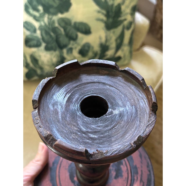 Antique Dutch Colonial Treen Turned Wood Candleholder For Sale - Image 12 of 16