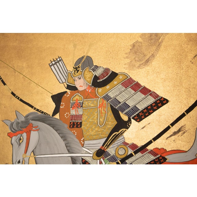 1970s "Samurai", 1970s Showa Era Japanese Painted Byobu Screen For Sale - Image 5 of 18