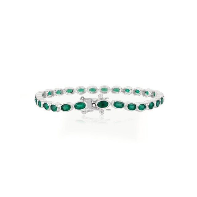 Metal 925 Sterling Silver 8.2 Carat Green Onyx Bezel Set Tennis Bracelet For Sale - Image 7 of 11